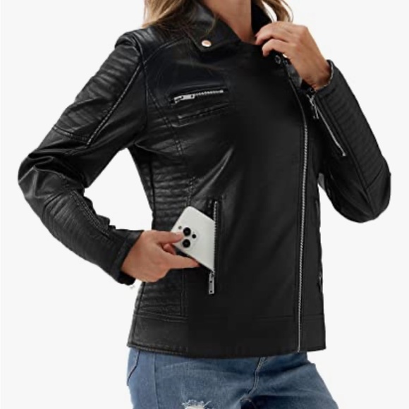 Black Faux Leather Jacket URBEST 3XL - Picture 7 of 9